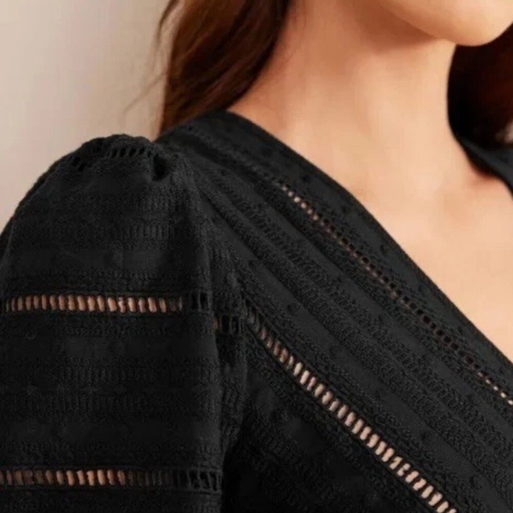 Boden Woven Mix Midi Black Jersey Dress Size 12 - Picture 3 of 12